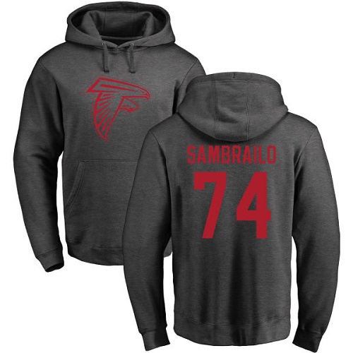 Atlanta Falcons Men Ash Ty Sambrailo One Color NFL Football #74 Pullover Hoodie Sweatshirts